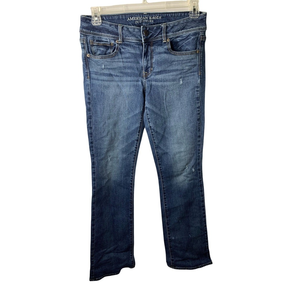 Women's Sz 10 Long American Eagle Distressed Blue Jeans Y2K Preppy